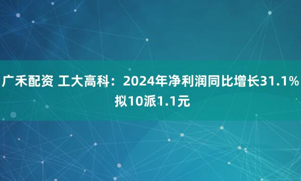 广禾配资 工大高科：2024年净利润同比增长31.1% 拟10派1.1元